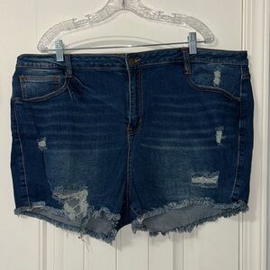 Fashion Nova Dark Blue Distressed Jean Shorts